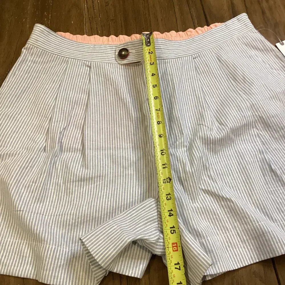 Anthropologie Seersucker Shorts Pinstripes Pleated High Waisted Blue White XL - Picture 6 of 10
